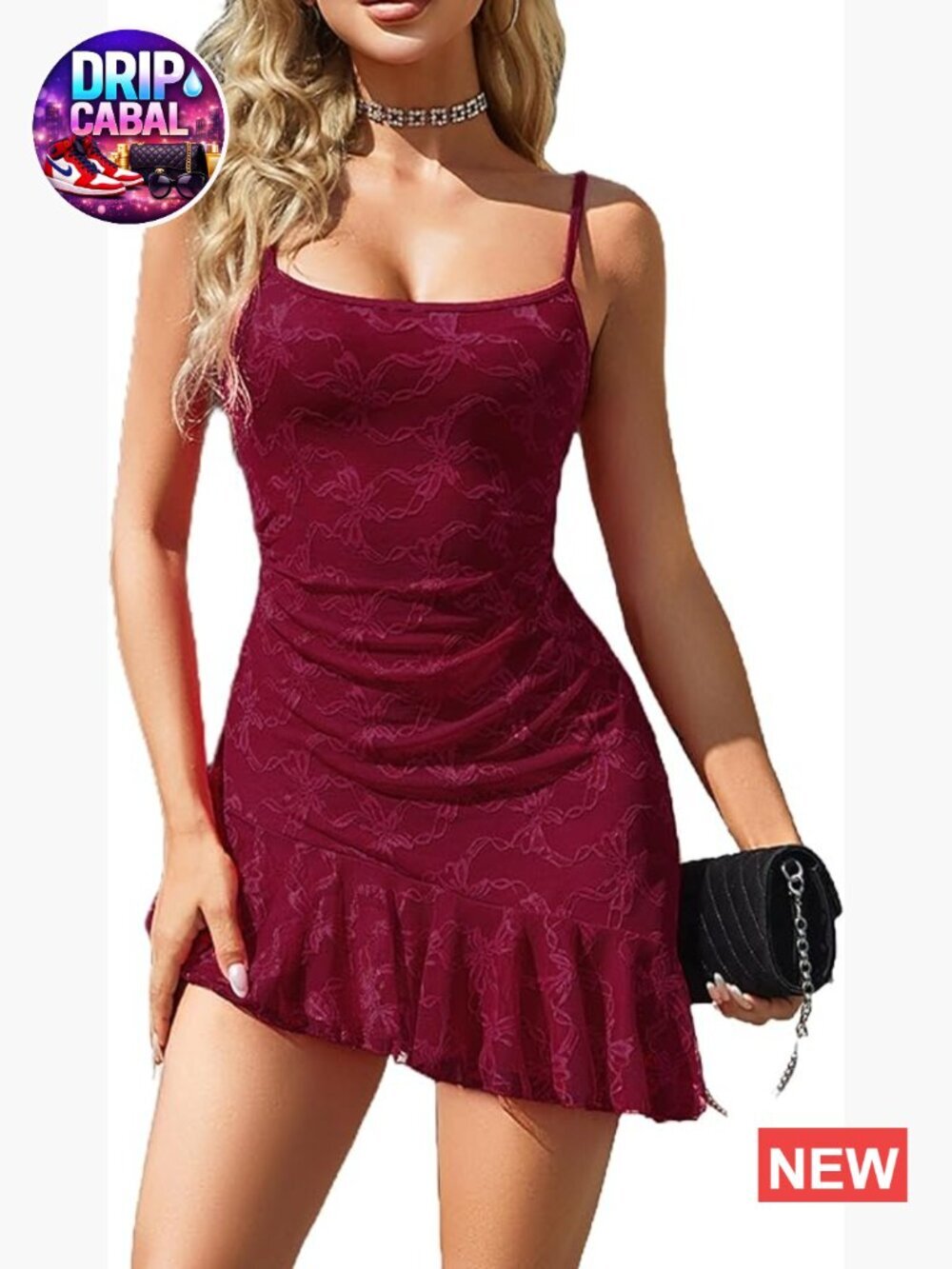Women's Sexy Bodycon Mini Dress Spaghetti Strap Asymmetrical Lace Ruffle Hem